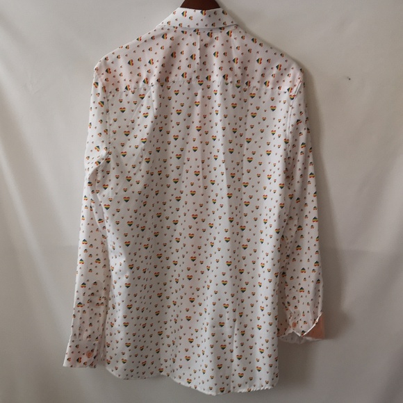 Tom Baine Mens All-over Rainbow Hearts Button Down Slim Fit Medium Neck 15-15.5 - Picture 7 of 7